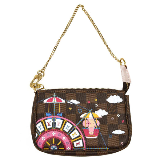 LOUIS VUITTON Damier Ebene 2020 Christmas Animation Big Wheel Mini Pochette Accessories Rose Ballerine