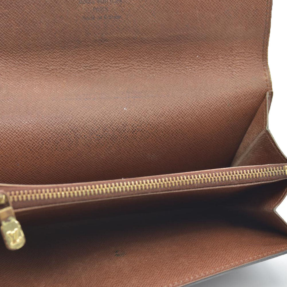 Louis Vuitton Monogram Portefeiulle Sarah Long Bifold Wallet Brown MI0972 Damaged button snap