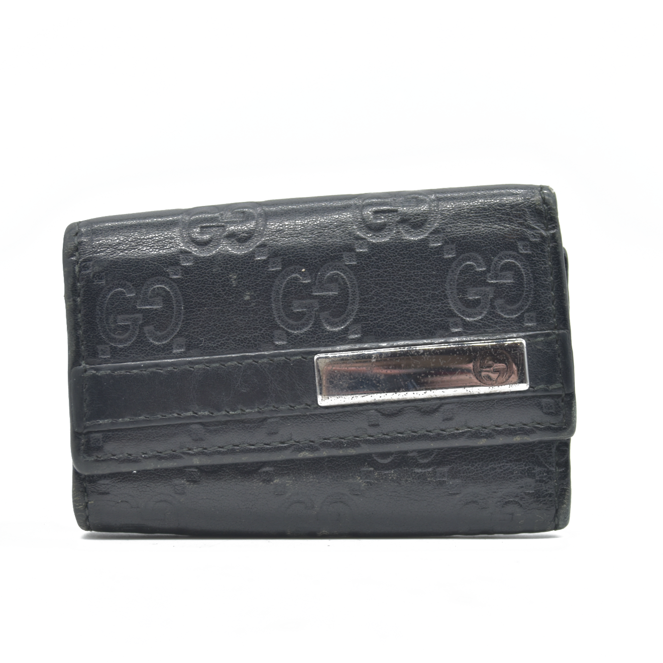 $350 GUCCI Ssima GG Logo Leather 6 Ring Key Case Black Marmont