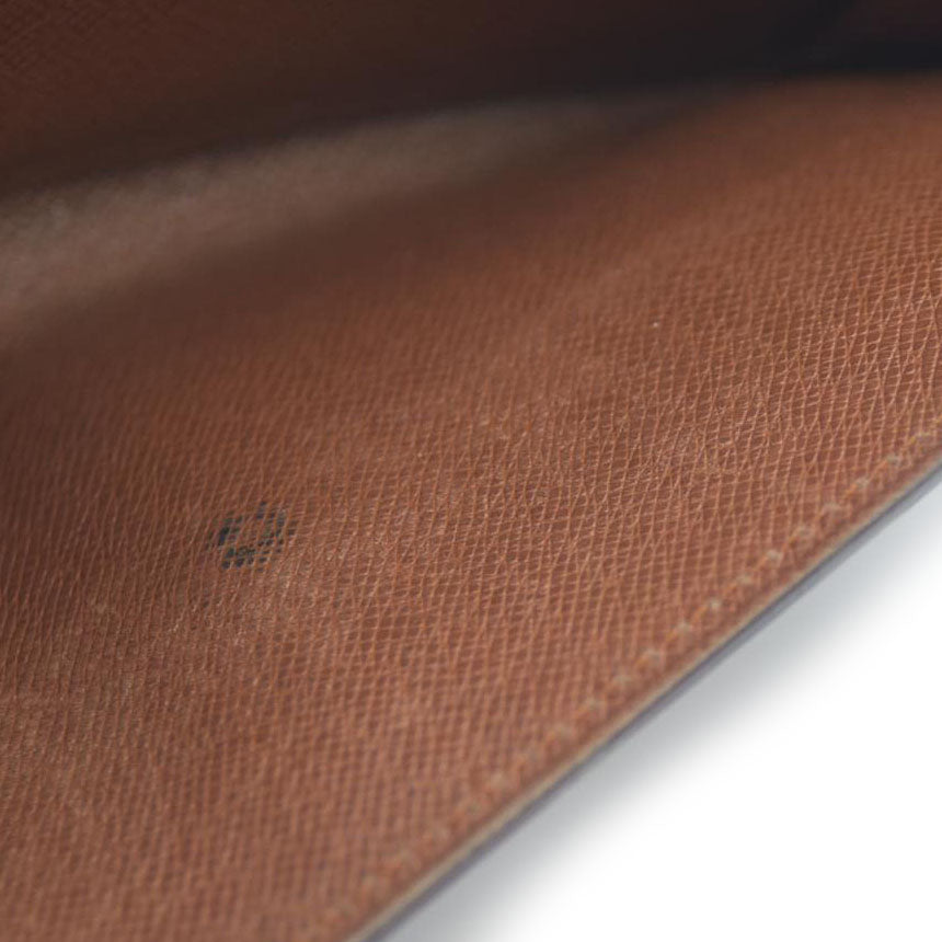 Louis Vuitton Monogram Portefeiulle Sarah Long Bifold Wallet Brown MI0972 Damaged button snap