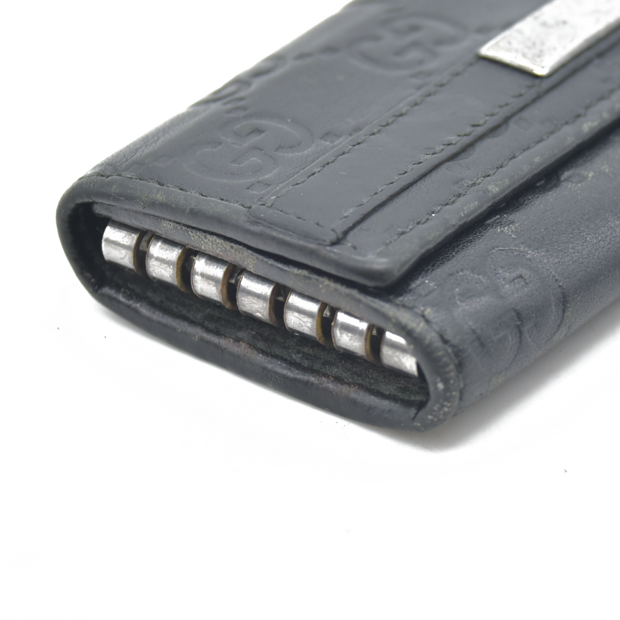 $350 GUCCI Ssima GG Logo Leather 6 Ring Key Case Black Marmont