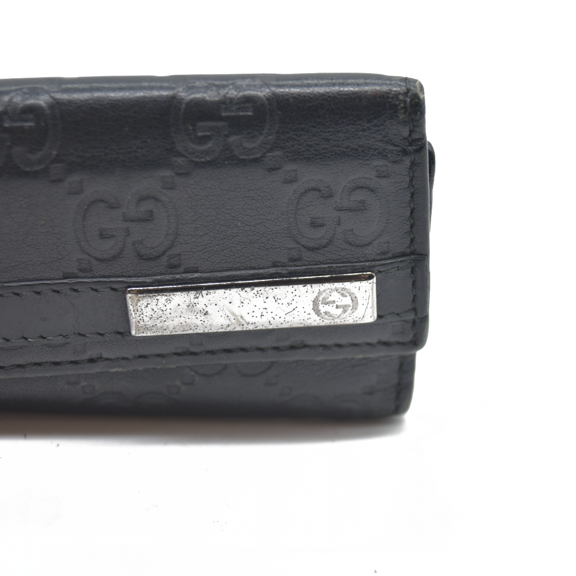 $350 GUCCI Ssima GG Logo Leather 6 Ring Key Case Black Marmont