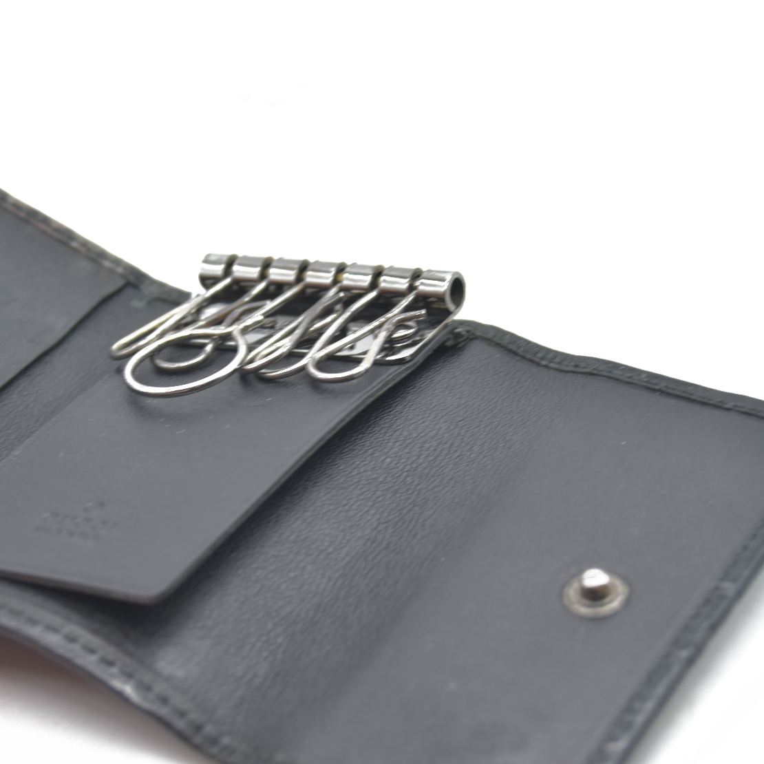 $350 GUCCI Ssima GG Logo Leather 6 Ring Key Case Black Marmont