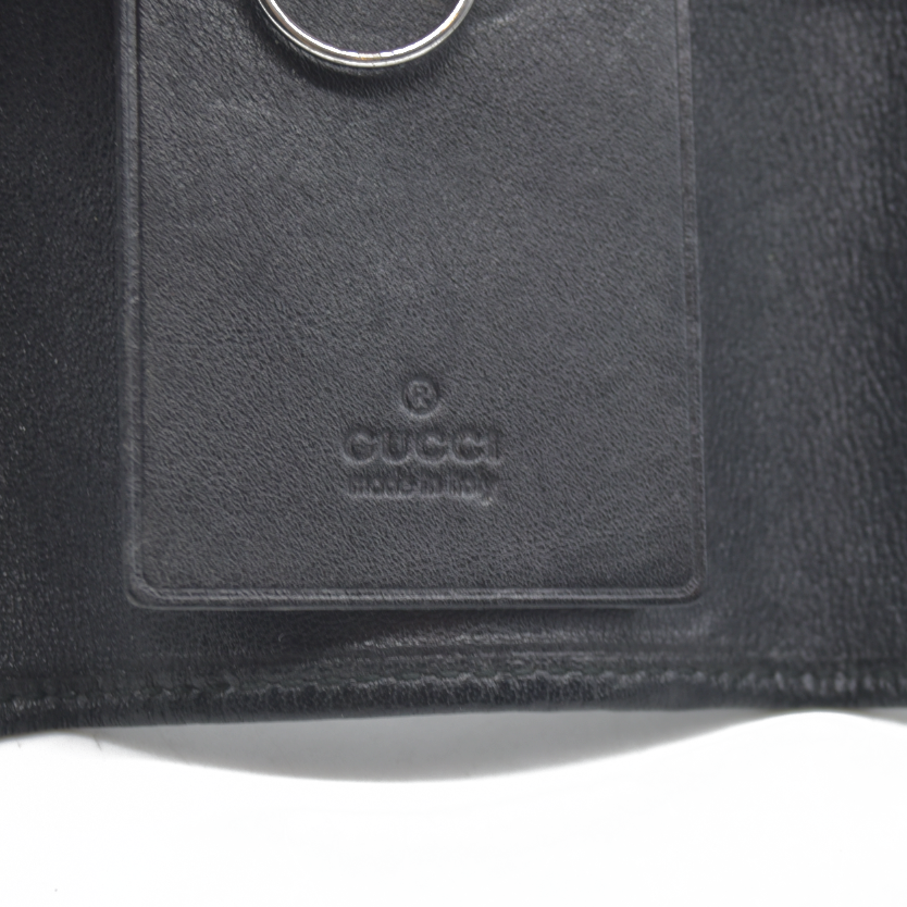$350 GUCCI Ssima GG Logo Leather 6 Ring Key Case Black Marmont