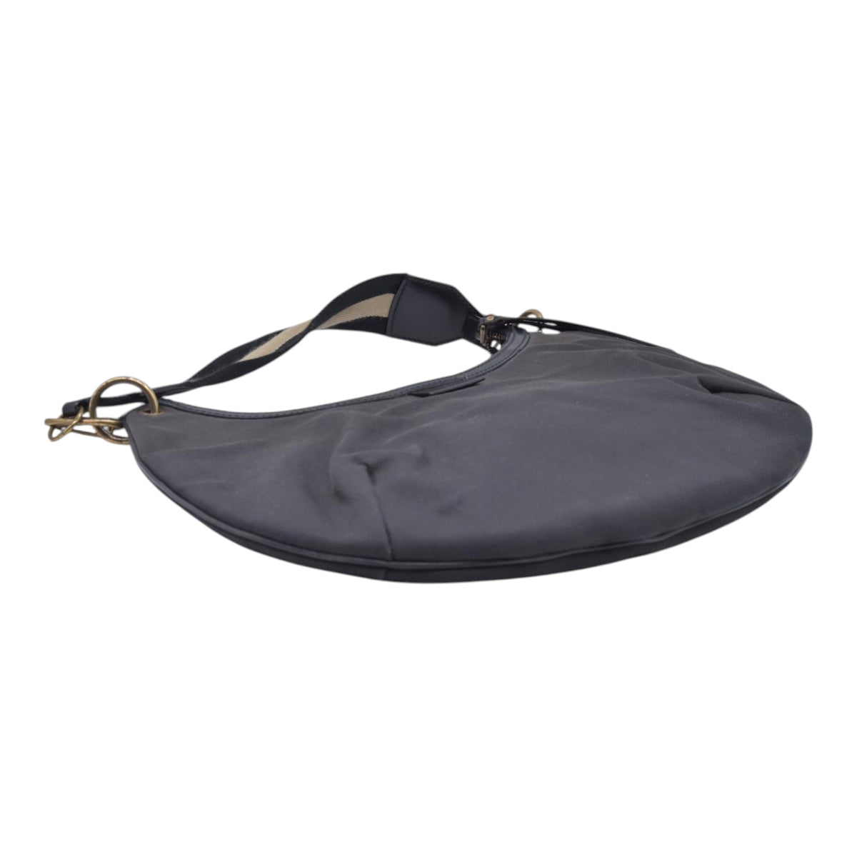 $880 GUCCI Canvas Web Strap Crescent Hobo Bag Black CONSIGNMENT 10021221