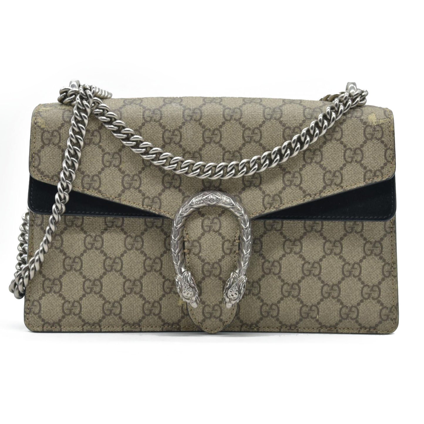 $3350 Gucci GG Supreme Monogram Small Dionysus Shoulder Bag Black