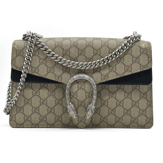 $3350 Gucci GG Supreme Monogram Small Dionysus Shoulder Bag Black