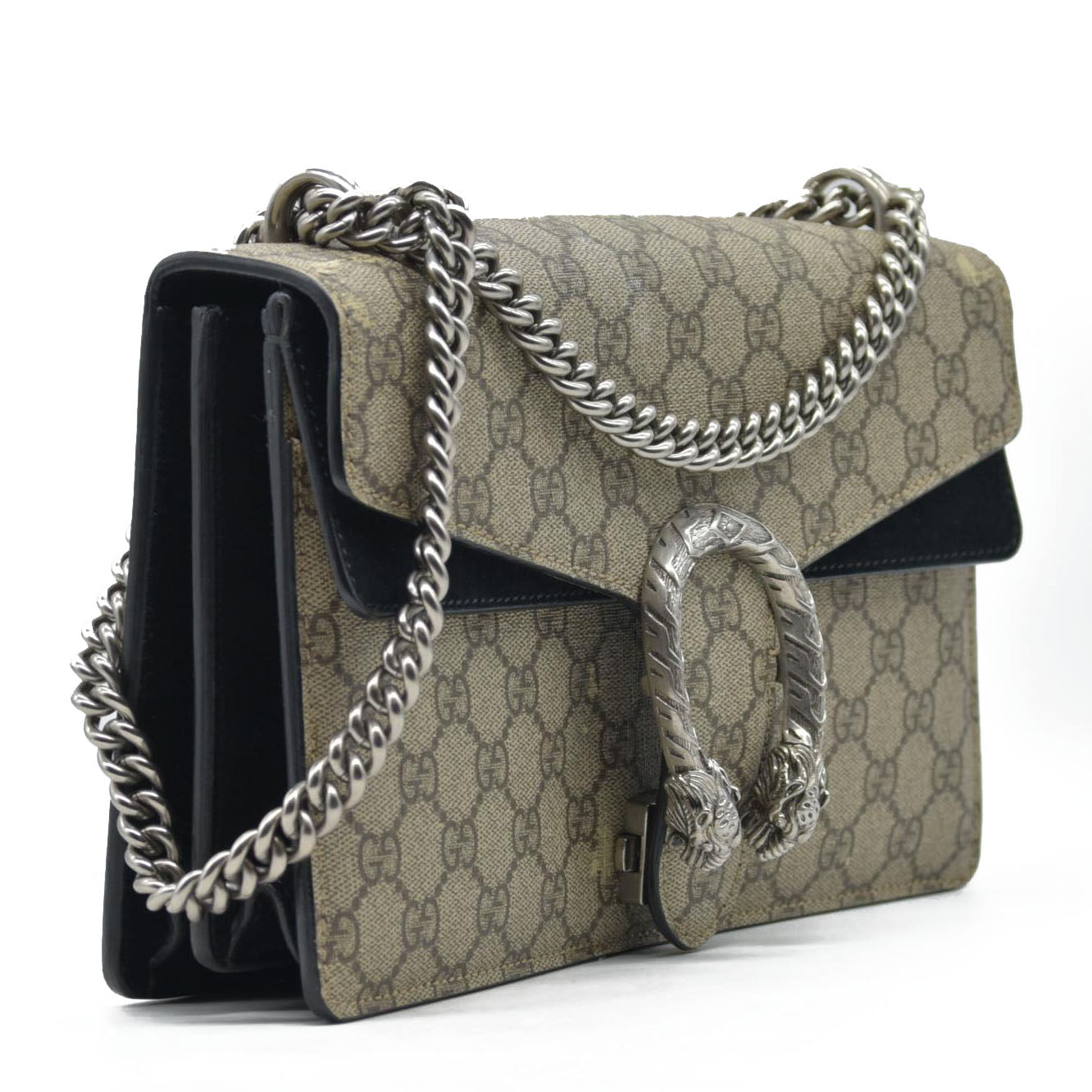 $3350 Gucci GG Supreme Monogram Small Dionysus Shoulder Bag Black