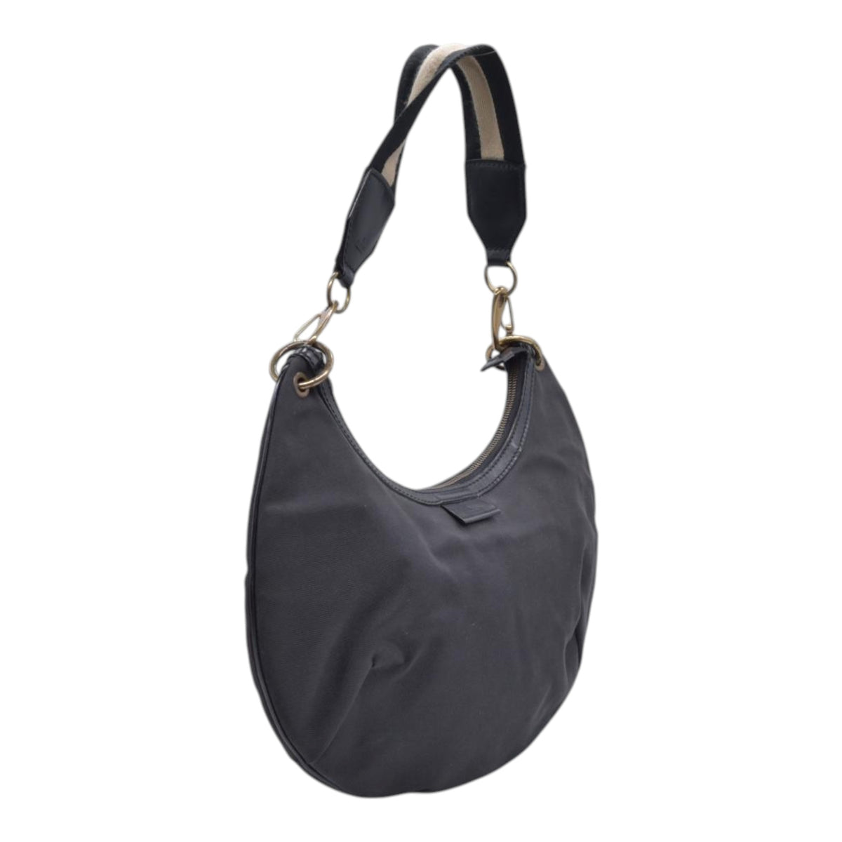 $880 GUCCI Canvas Web Strap Crescent Hobo Bag Black CONSIGNMENT 10021221