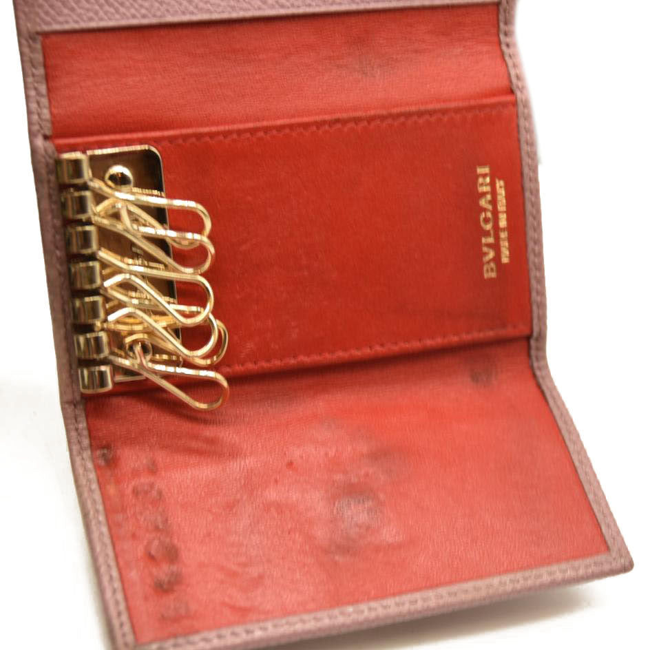 BVLGARI BVLGARIBVLGARI Clip Leather 6 Ring Key Case Pink