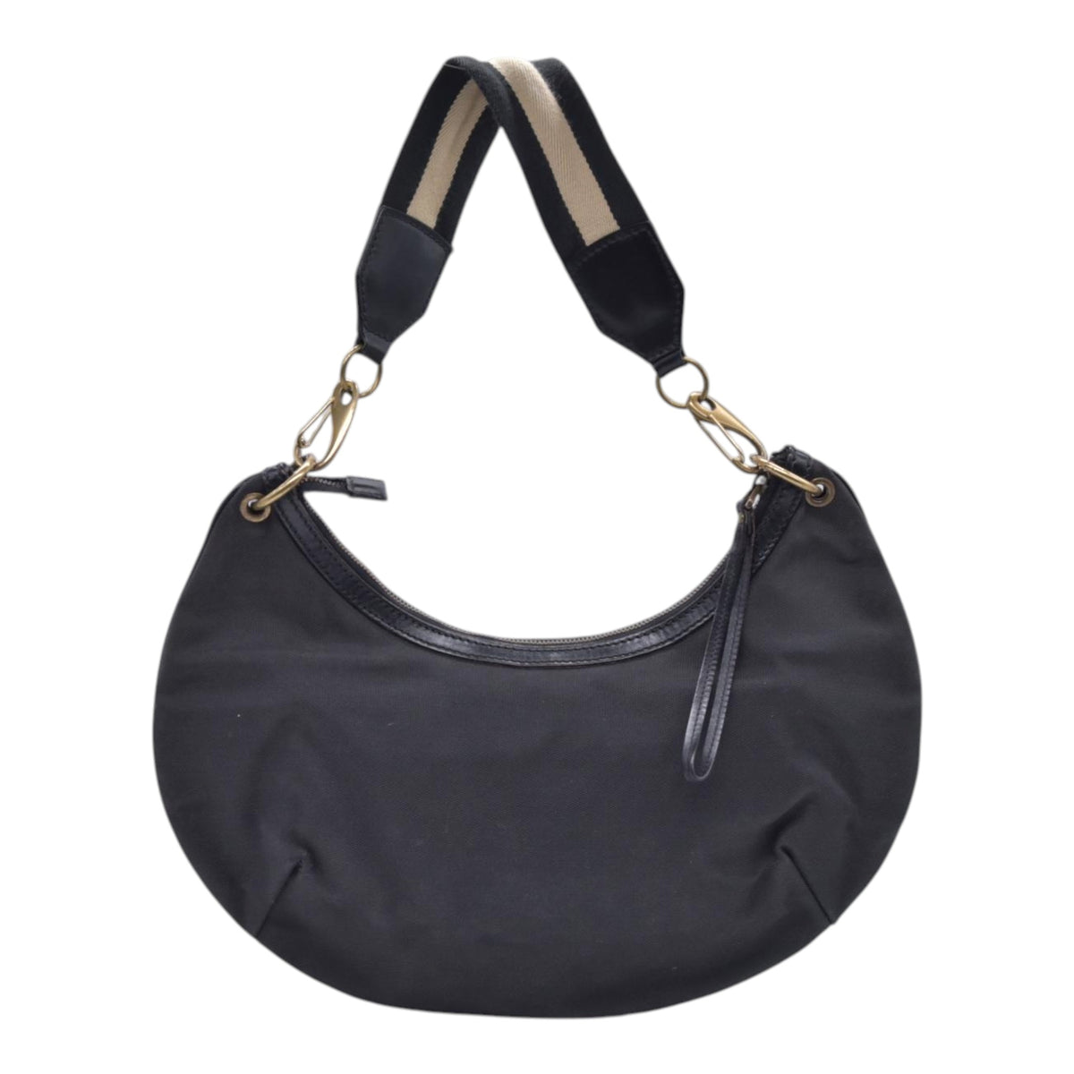 $880 GUCCI Canvas Web Strap Crescent Hobo Bag Black CONSIGNMENT 10021221
