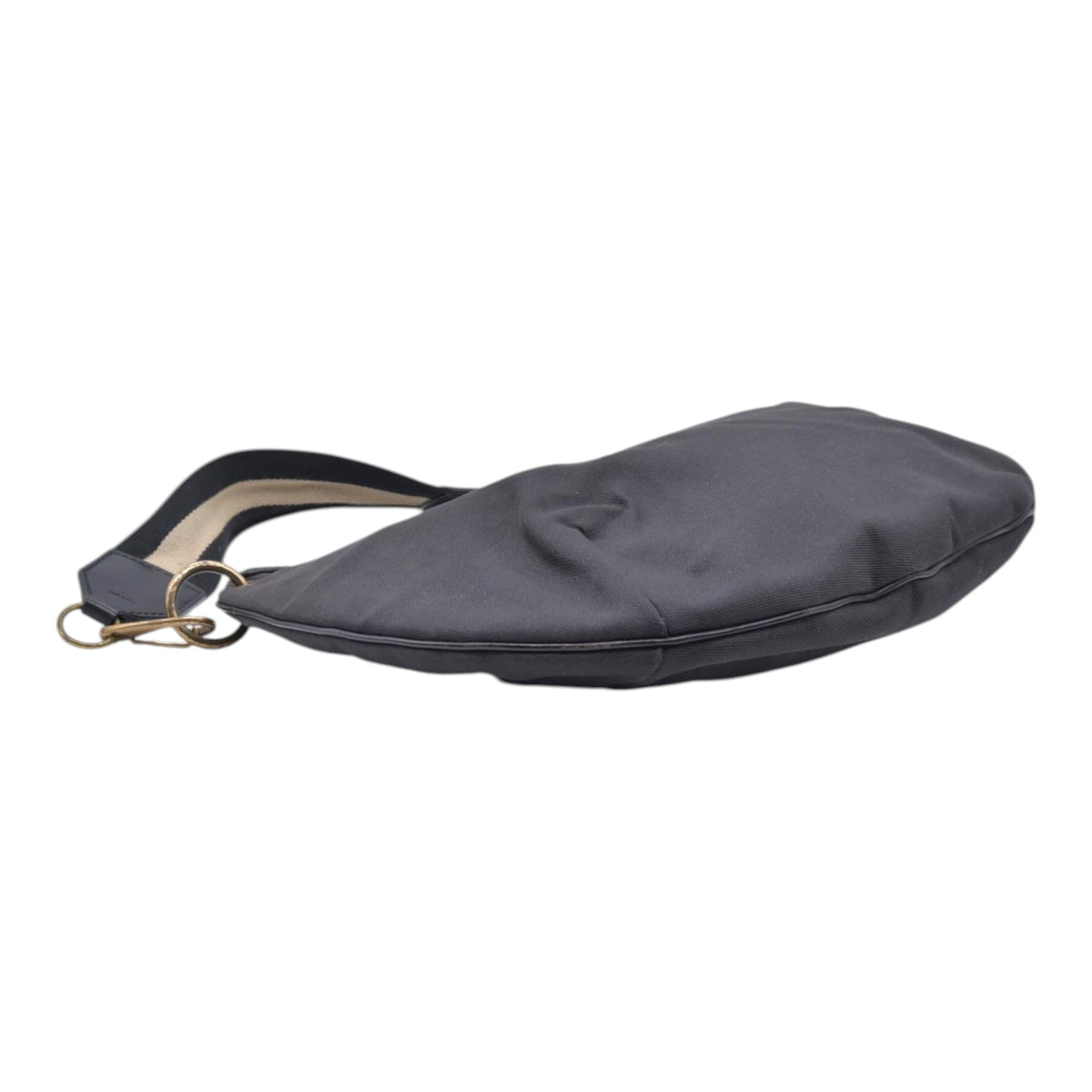 $880 GUCCI Canvas Web Strap Crescent Hobo Bag Black CONSIGNMENT 10021221