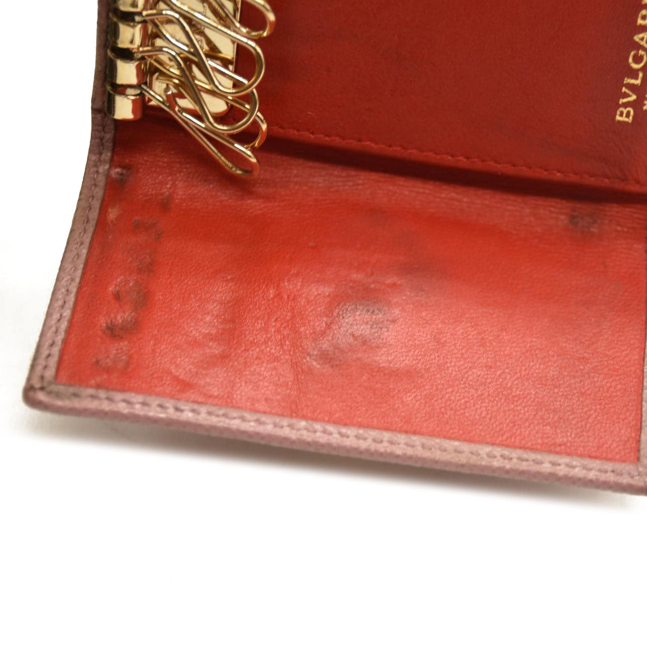 BVLGARI BVLGARIBVLGARI Clip Leather 6 Ring Key Case Pink