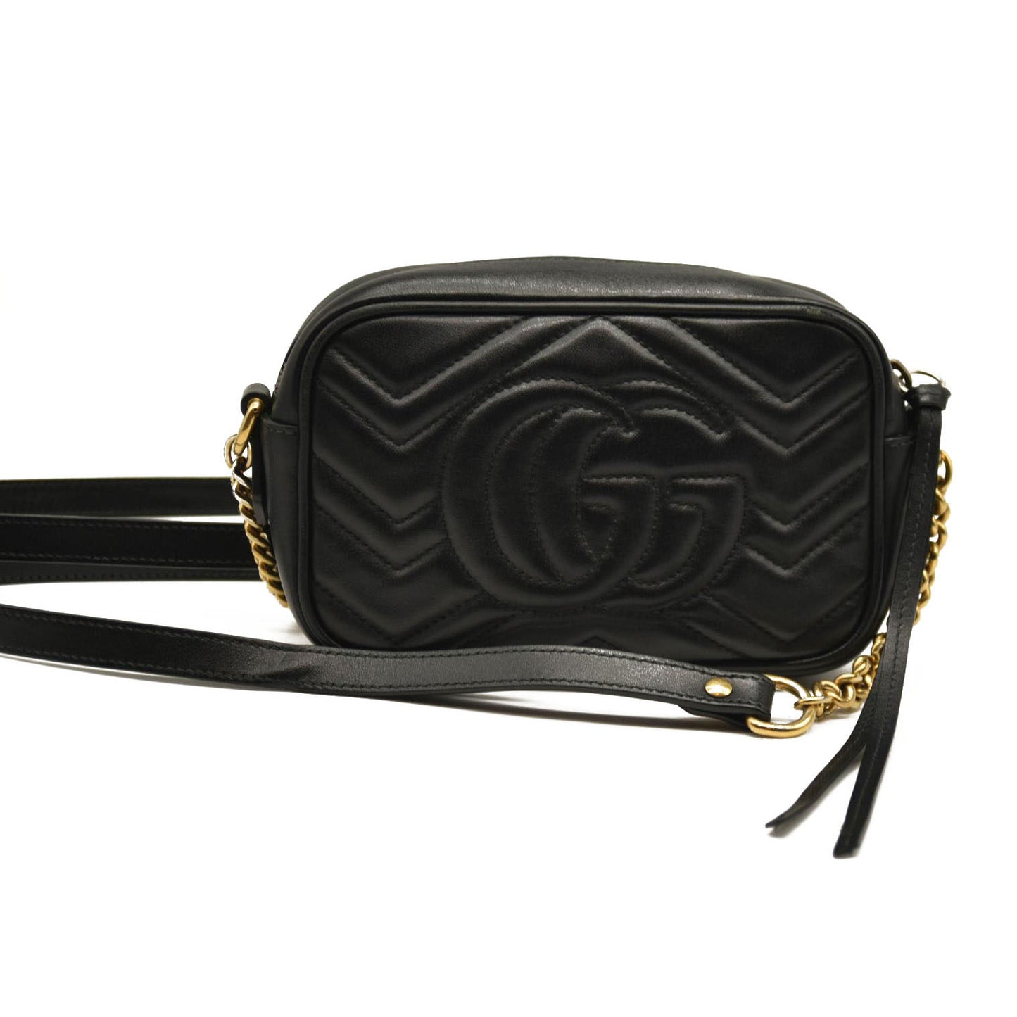 GUCCI Calfskin Matelasse Small GG Marmont Chain Shoulder Bag Black
