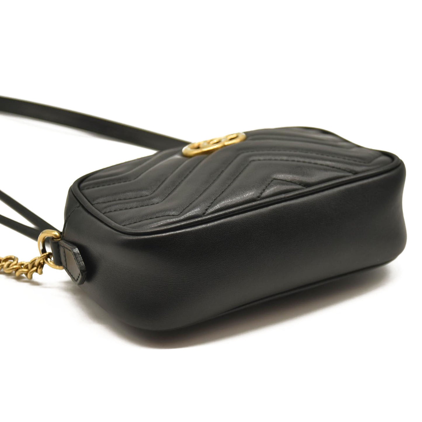 GUCCI Calfskin Matelasse Small GG Marmont Chain Shoulder Bag Black