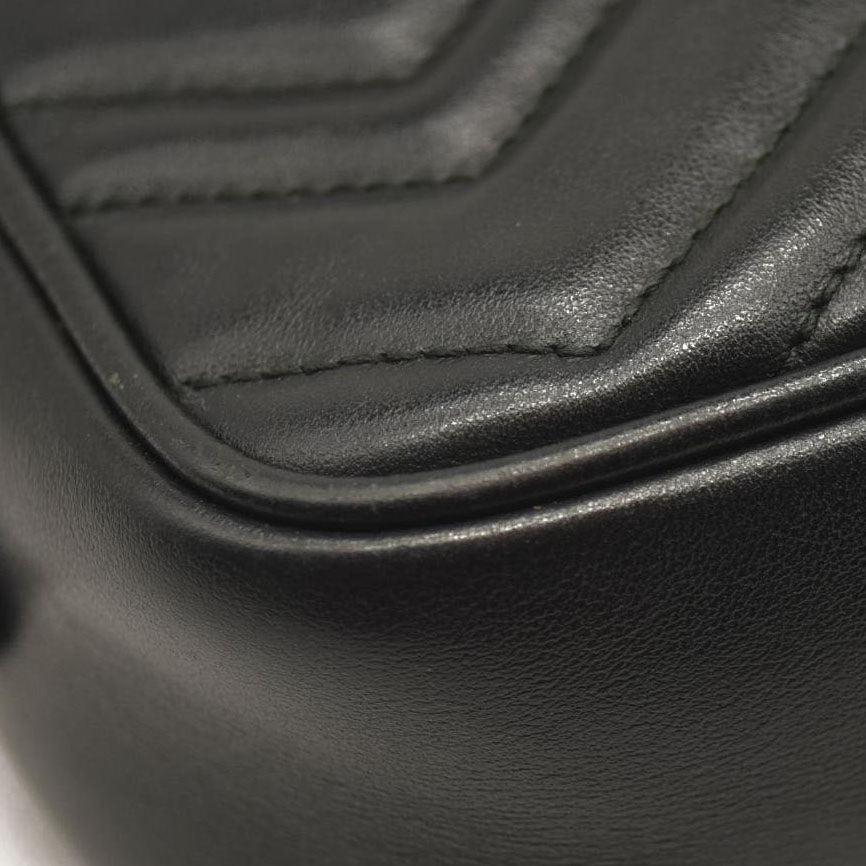 GUCCI Calfskin Matelasse Small GG Marmont Chain Shoulder Bag Black