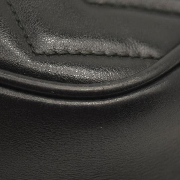 GUCCI Calfskin Matelasse Small GG Marmont Chain Shoulder Bag Black