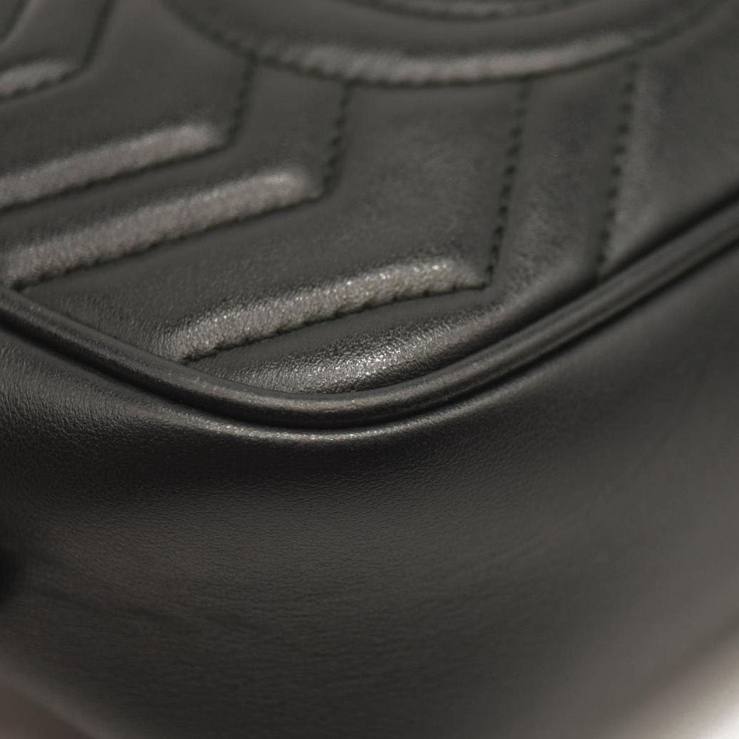 GUCCI Calfskin Matelasse Small GG Marmont Chain Shoulder Bag Black