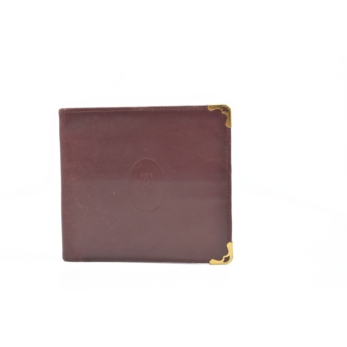 $590 Cartier Leather Bifold Wallet Burgundy