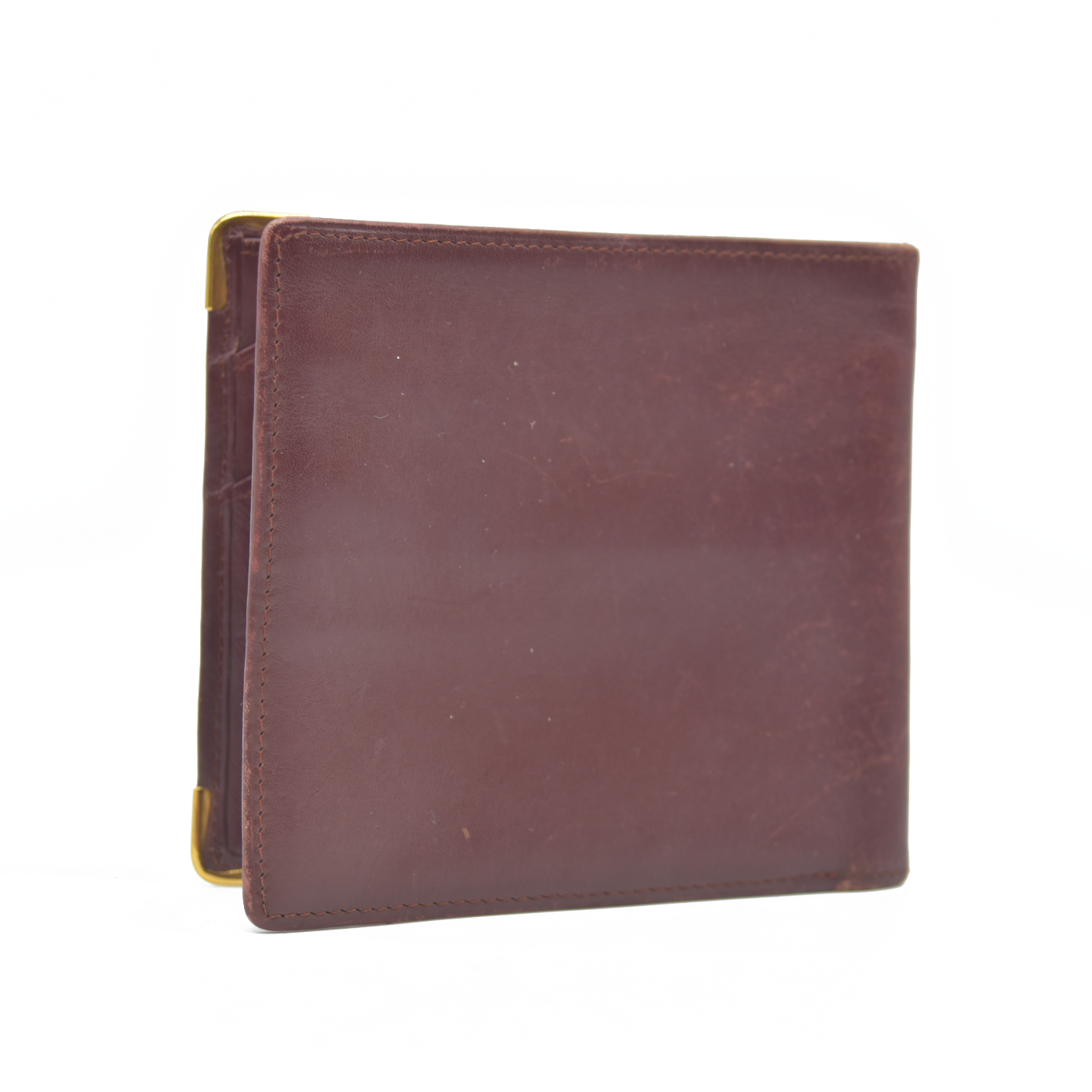 $590 Cartier Leather Bifold Wallet Burgundy