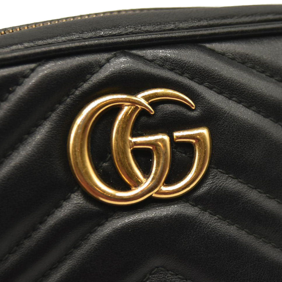 GUCCI Calfskin Matelasse Small GG Marmont Chain Shoulder Bag Black