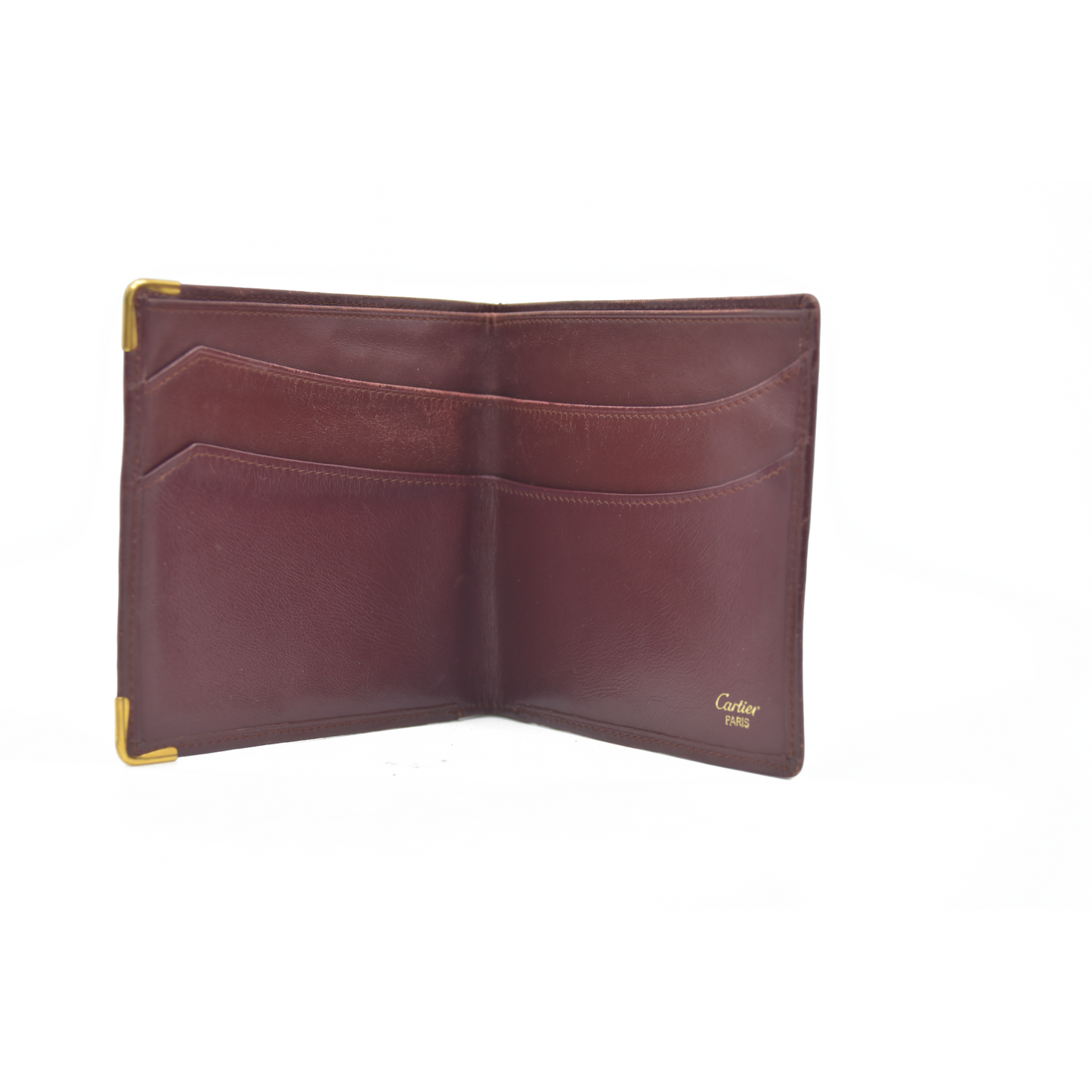 $590 Cartier Leather Bifold Wallet Burgundy