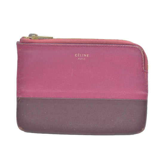 CELINE Logo Leather Coin Purse Wallet Bicolor