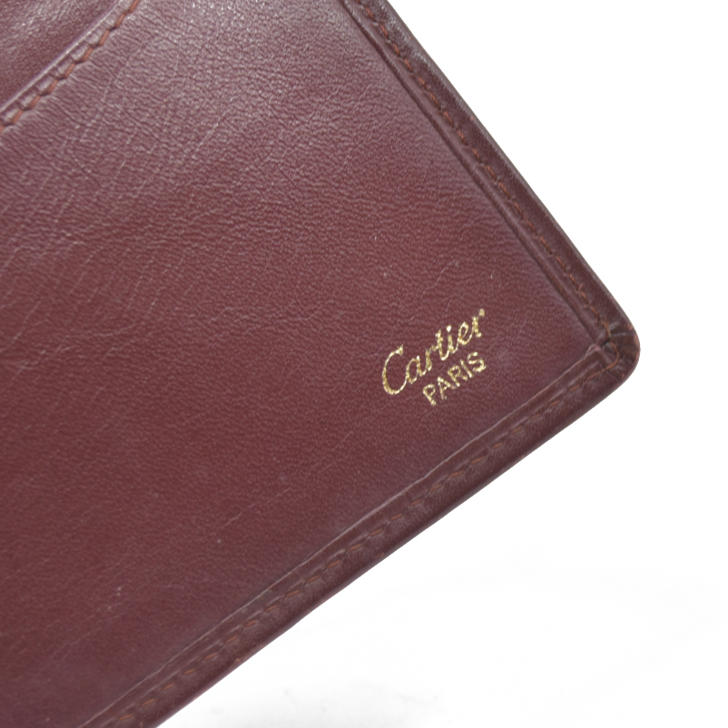 $590 Cartier Leather Bifold Wallet Burgundy