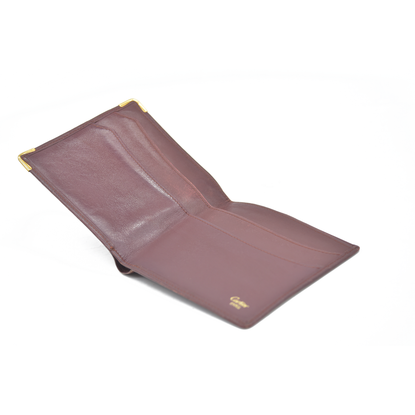 $590 Cartier Leather Bifold Wallet Burgundy