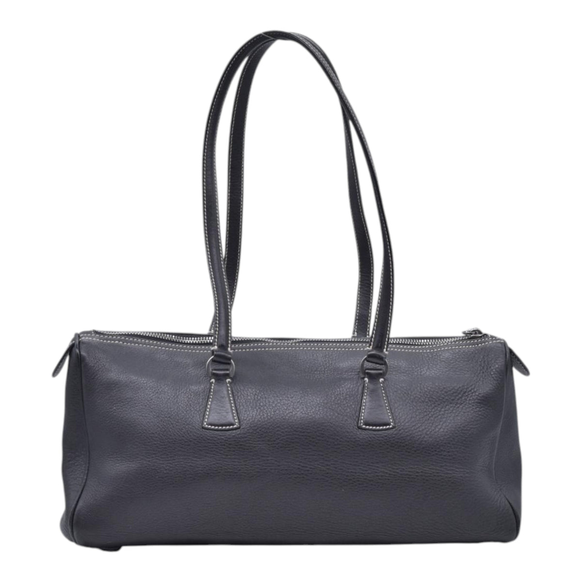 $1050 SALVATORE FERRAGAMO Pebbled Leather Charm Detail East West Tote Bag Black CONSIGNMENT 10021245