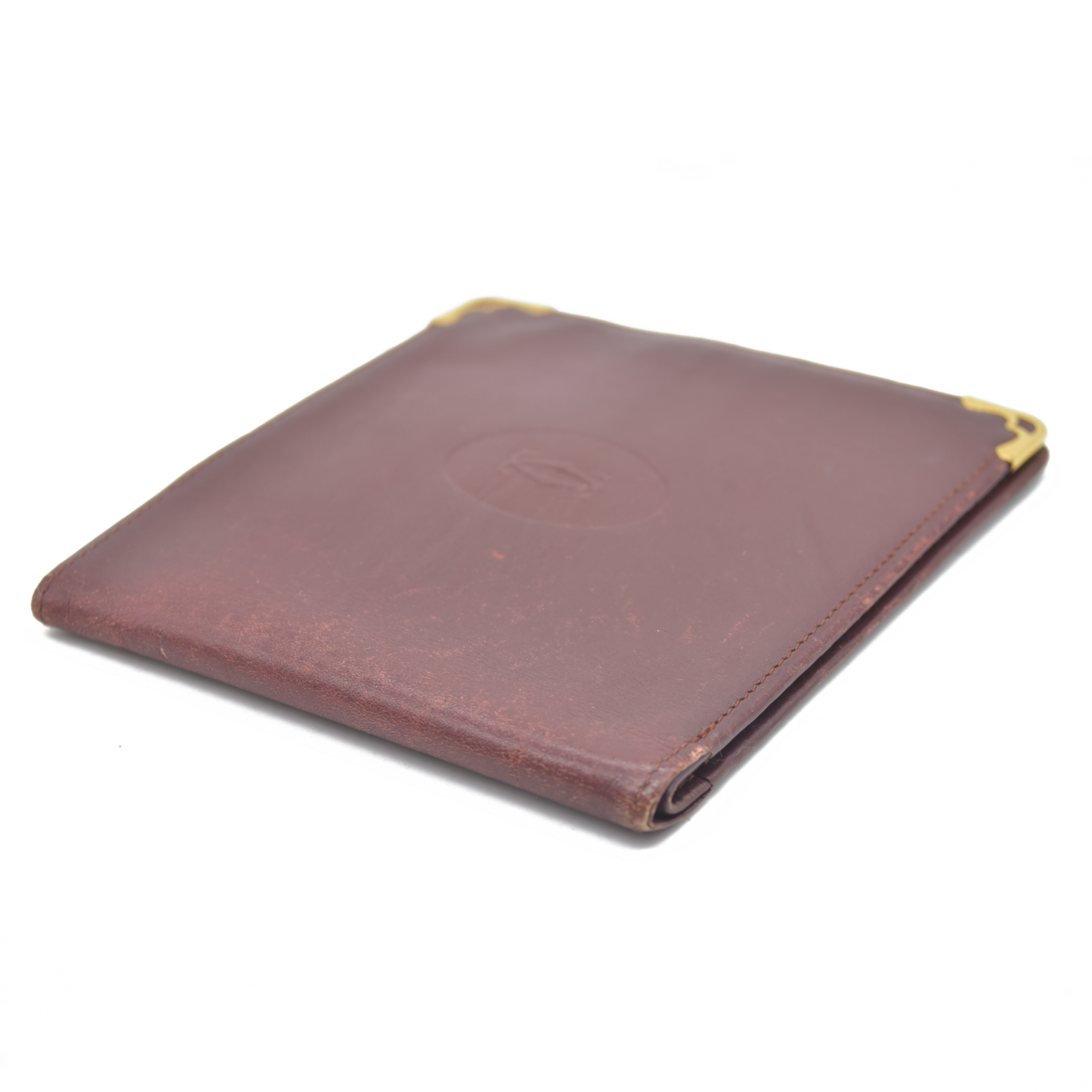 $590 Cartier Leather Bifold Wallet Burgundy
