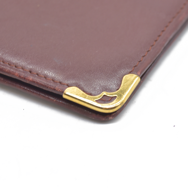 $590 Cartier Leather Bifold Wallet Burgundy