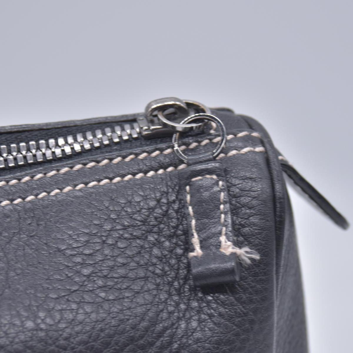 $1050 SALVATORE FERRAGAMO Pebbled Leather Charm Detail East West Tote Bag Black CONSIGNMENT 10021245
