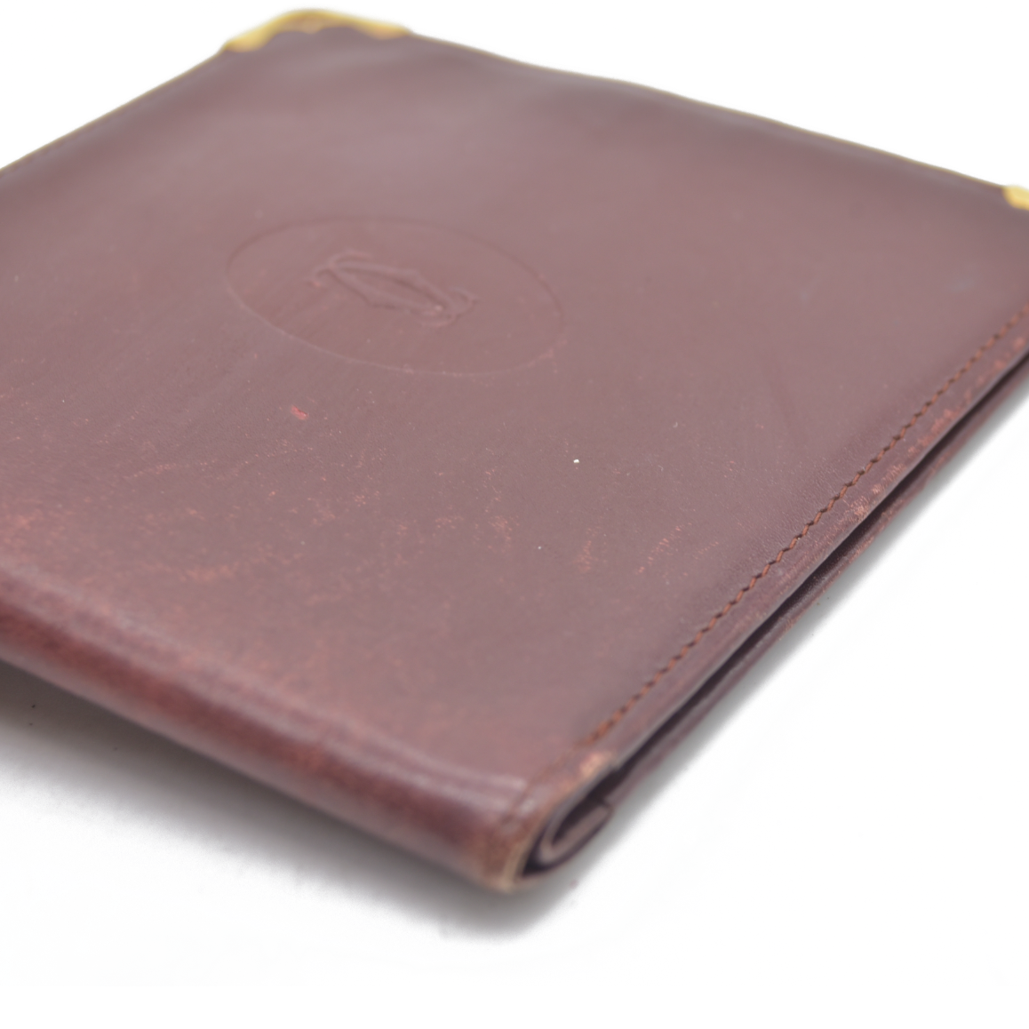 $590 Cartier Leather Bifold Wallet Burgundy