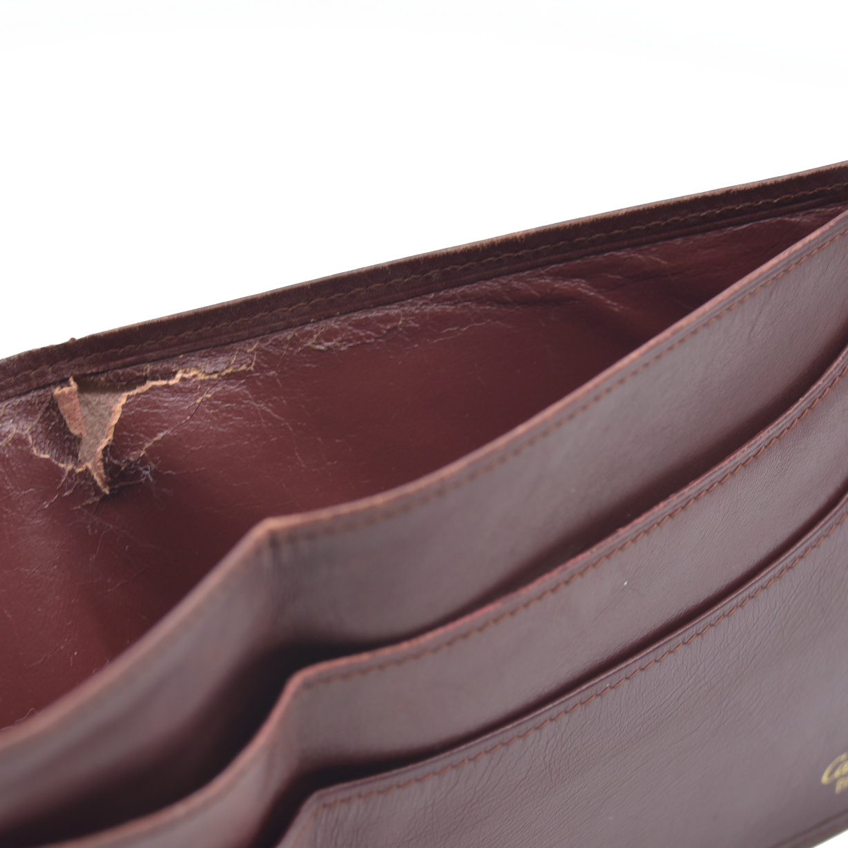 $590 Cartier Leather Bifold Wallet Burgundy