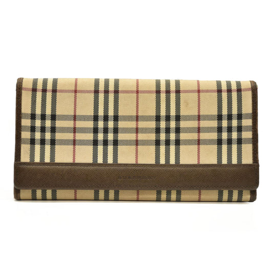 BURBERRY Nova Check Canvas Leather Long Bifold Wallet Beige