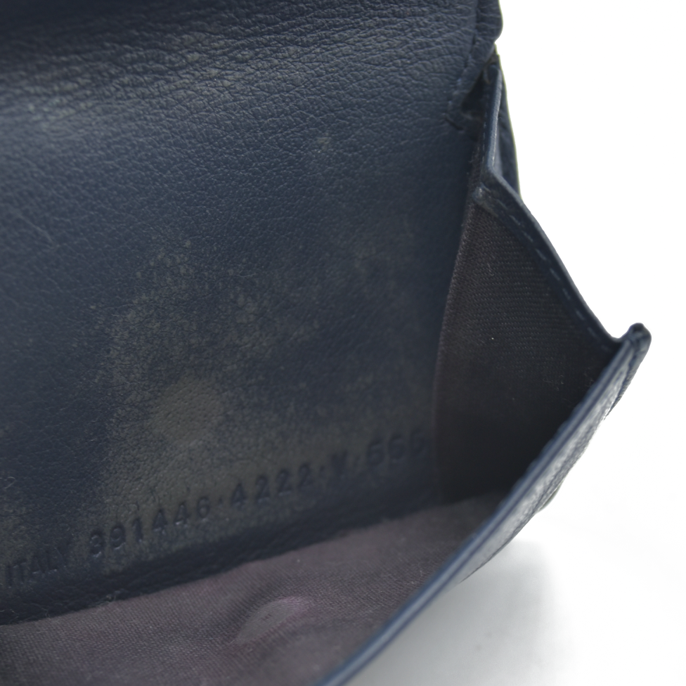 $530 BALENCIAGA Everyday Mini Papier Leather Trifold Wallet Blue