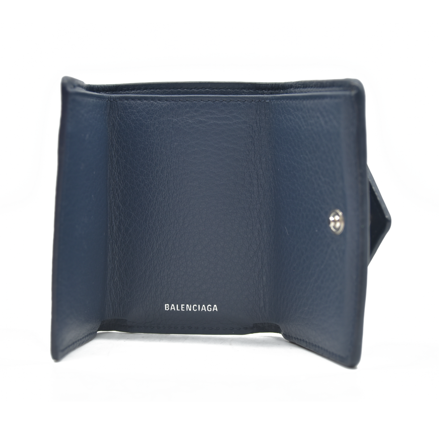 $530 BALENCIAGA Everyday Mini Papier Leather Trifold Wallet Blue