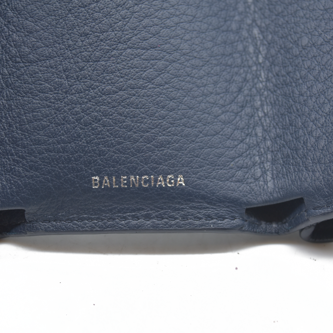 $530 BALENCIAGA Everyday Mini Papier Leather Trifold Wallet Blue