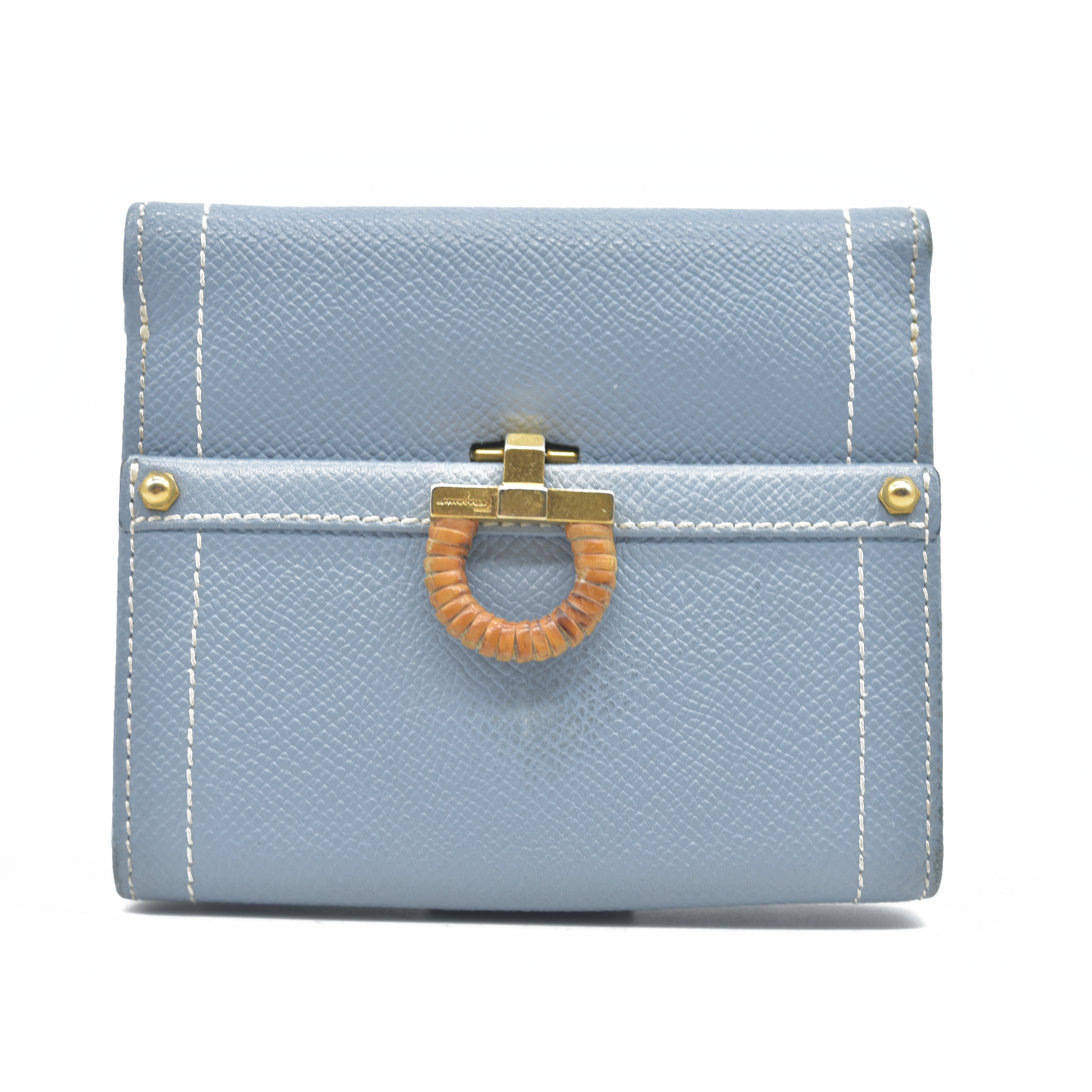 $495 Salvatore Ferragamo Gancini Blue Trifold Wallet