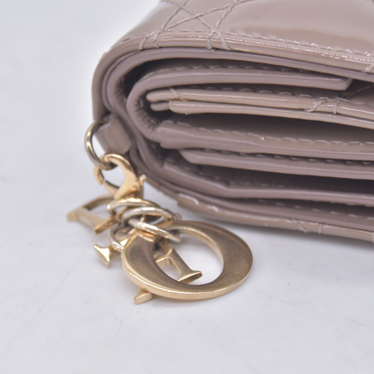 $600 Christian DIOR Cannage Patent Leather Trifold Compact Wallet