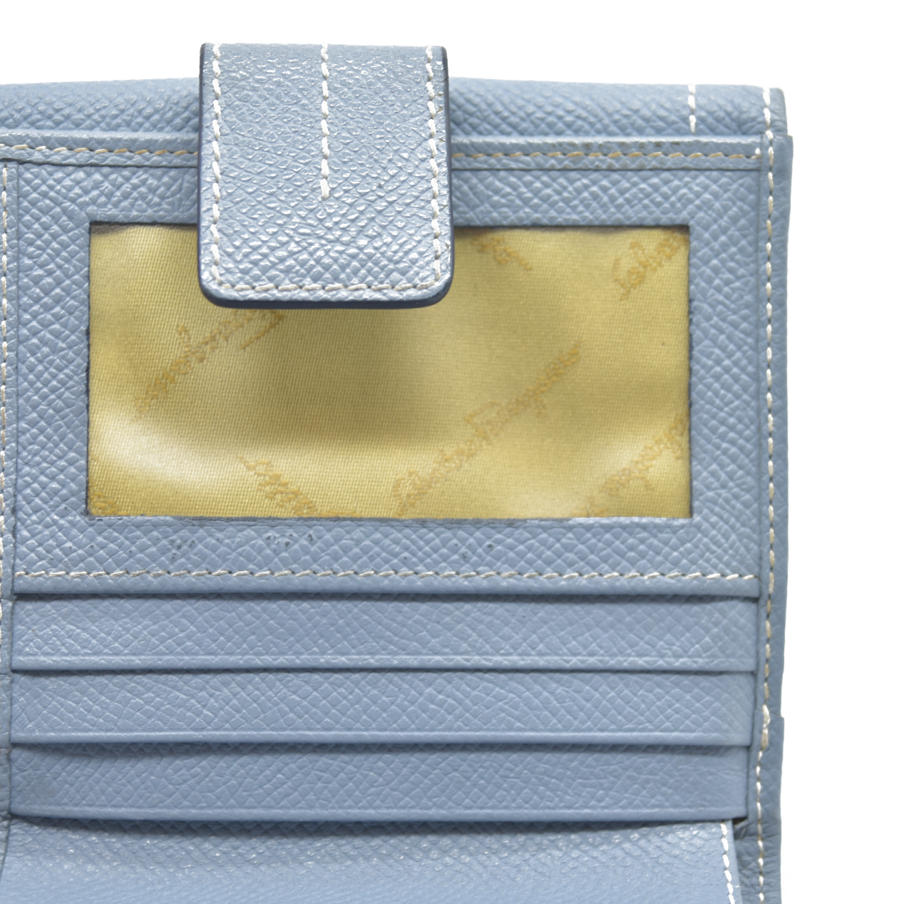 $495 Salvatore Ferragamo Gancini Blue Trifold Wallet