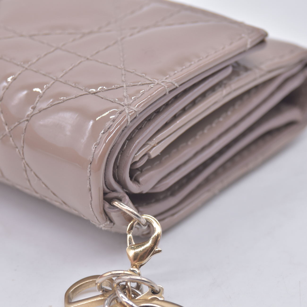 $600 Christian DIOR Cannage Patent Leather Trifold Compact Wallet