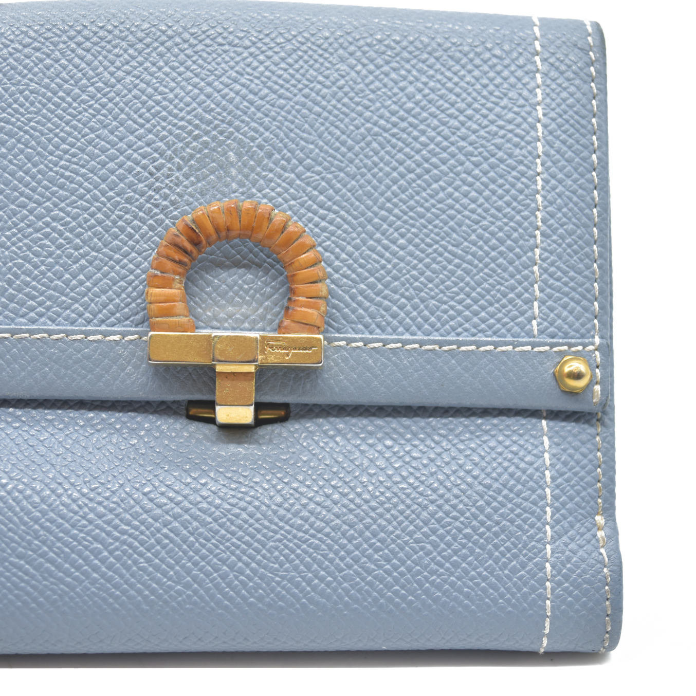 $495 Salvatore Ferragamo Gancini Blue Trifold Wallet
