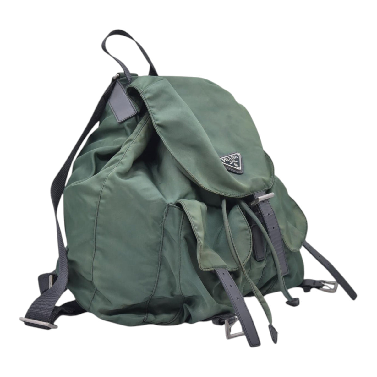 $1450 PRADA Vela Tessuto Nylon Pocket Backpack Army Green CONSIGNMENT 10021350