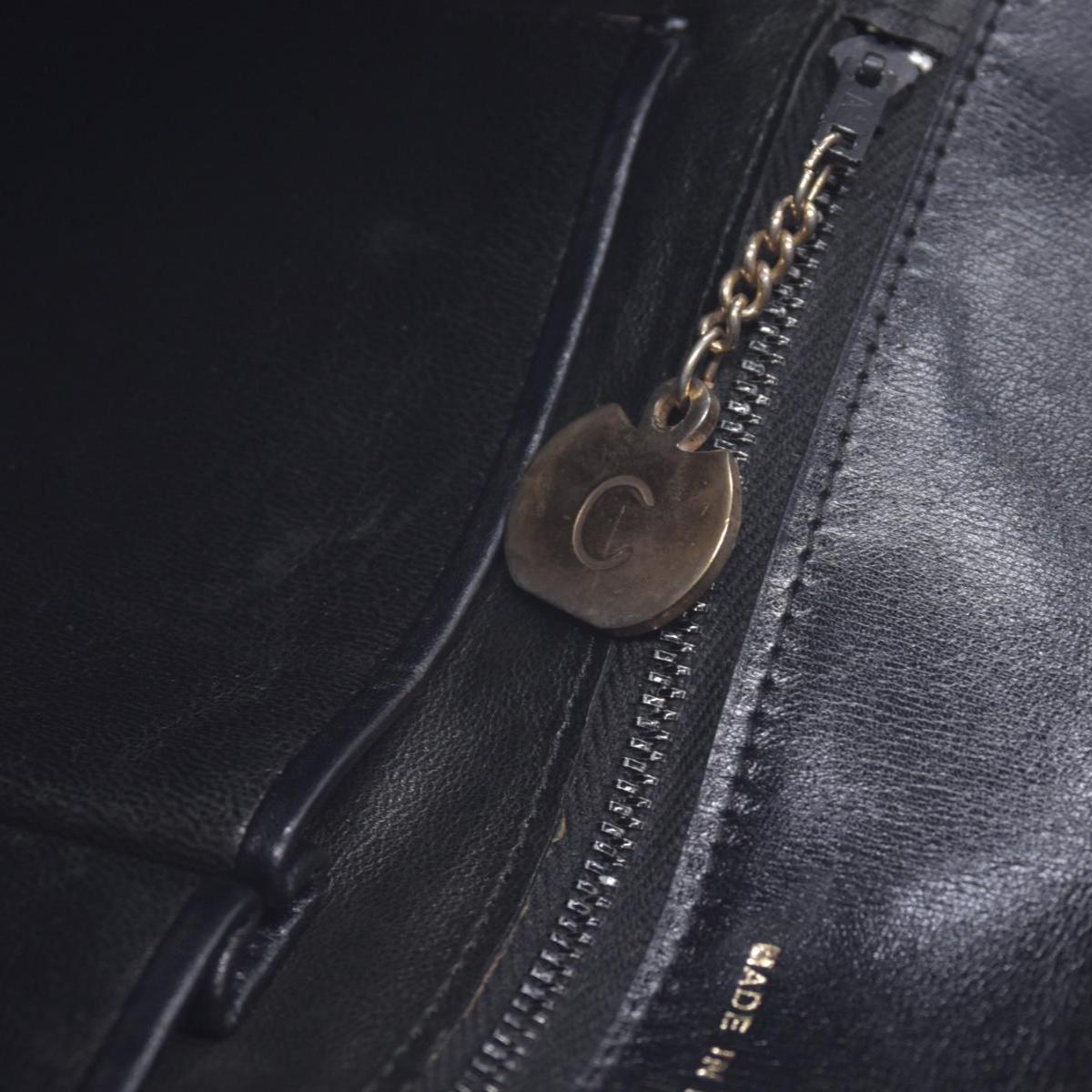 $1850 CELINE Vintage Box Calfskin Triomphe Chain Flap Shoulder Bag Black CONSIGNMENT 10021246