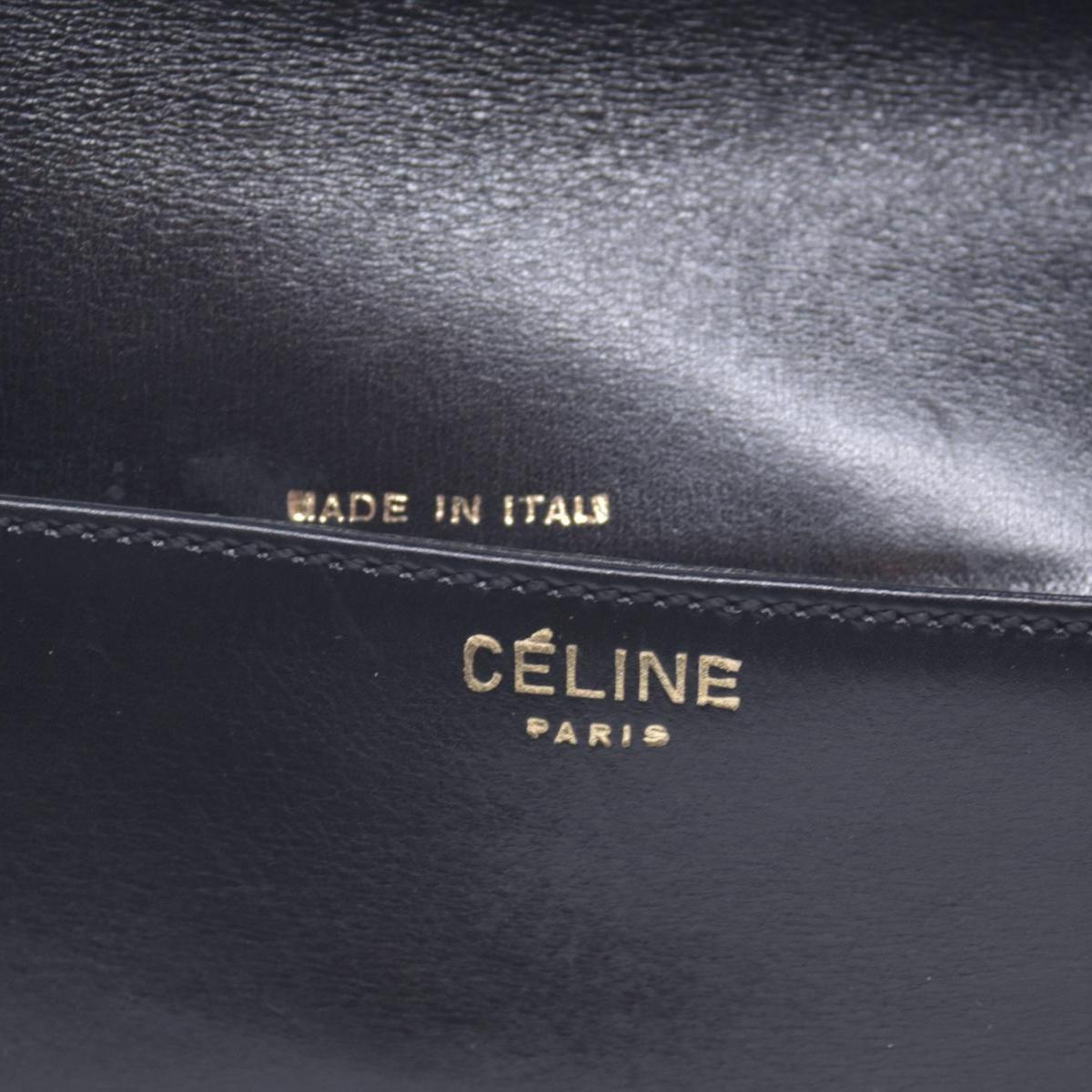 $1850 CELINE Vintage Box Calfskin Triomphe Chain Flap Shoulder Bag Black CONSIGNMENT 10021246