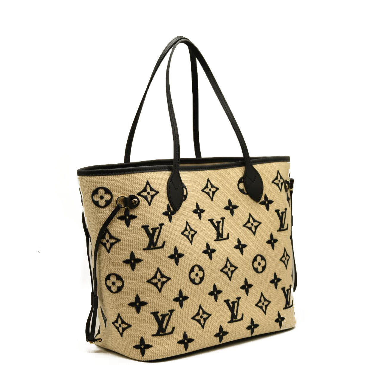 LOUIS VUITTON  Cotton Monogram Embroidered Neverfull MM Beige Black RFID