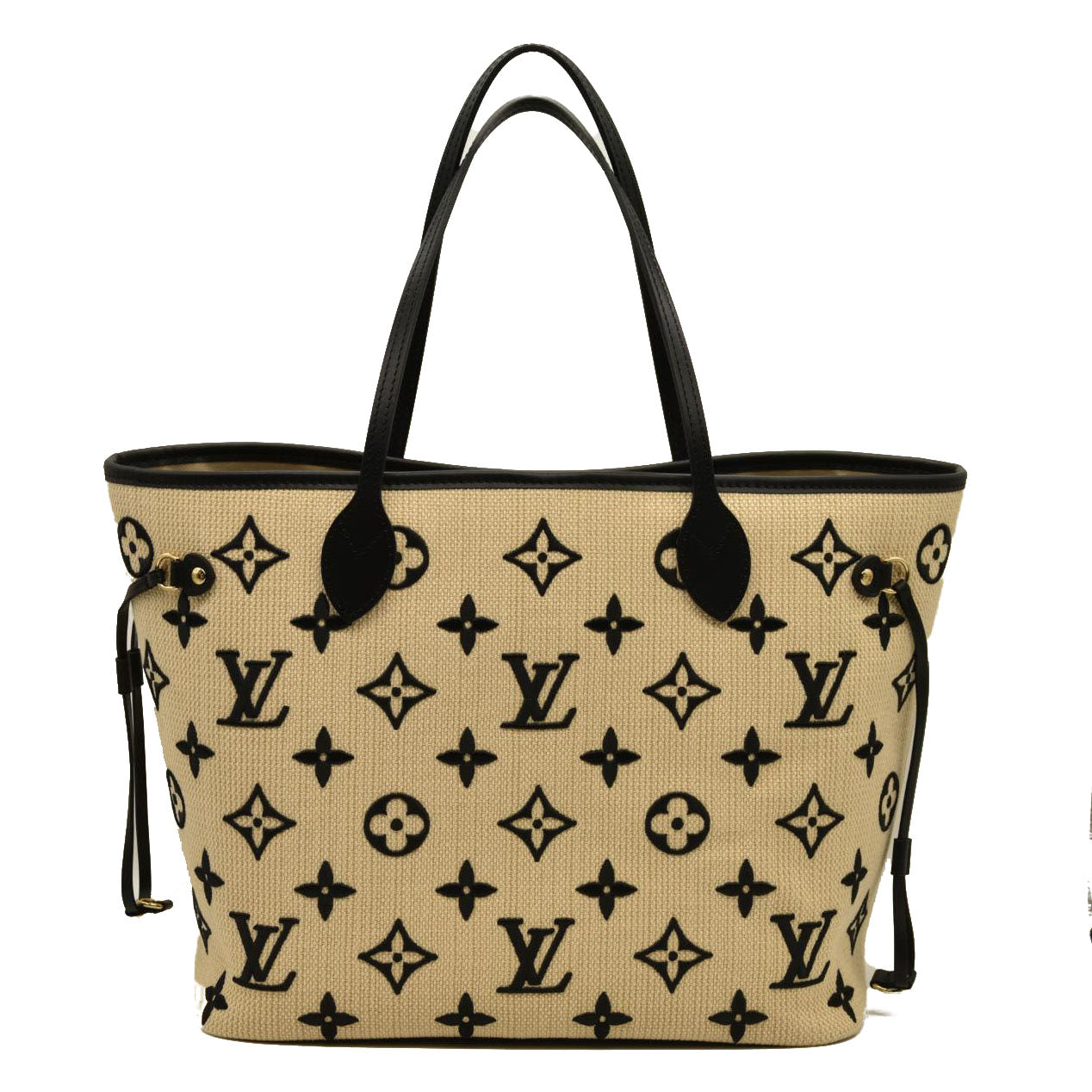 LOUIS VUITTON  Cotton Monogram Embroidered Neverfull MM Beige Black RFID