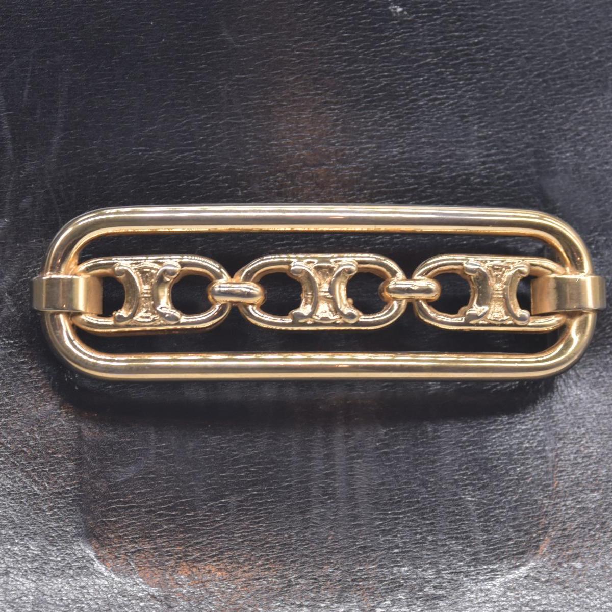 $1850 CELINE Vintage Box Calfskin Triomphe Chain Flap Shoulder Bag Black CONSIGNMENT 10021246
